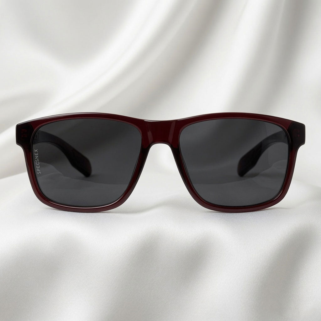 Specsnex x Crimson | Square Dark Maroon TR90 Glossy Frame With Black 100% UV Protected Lenses