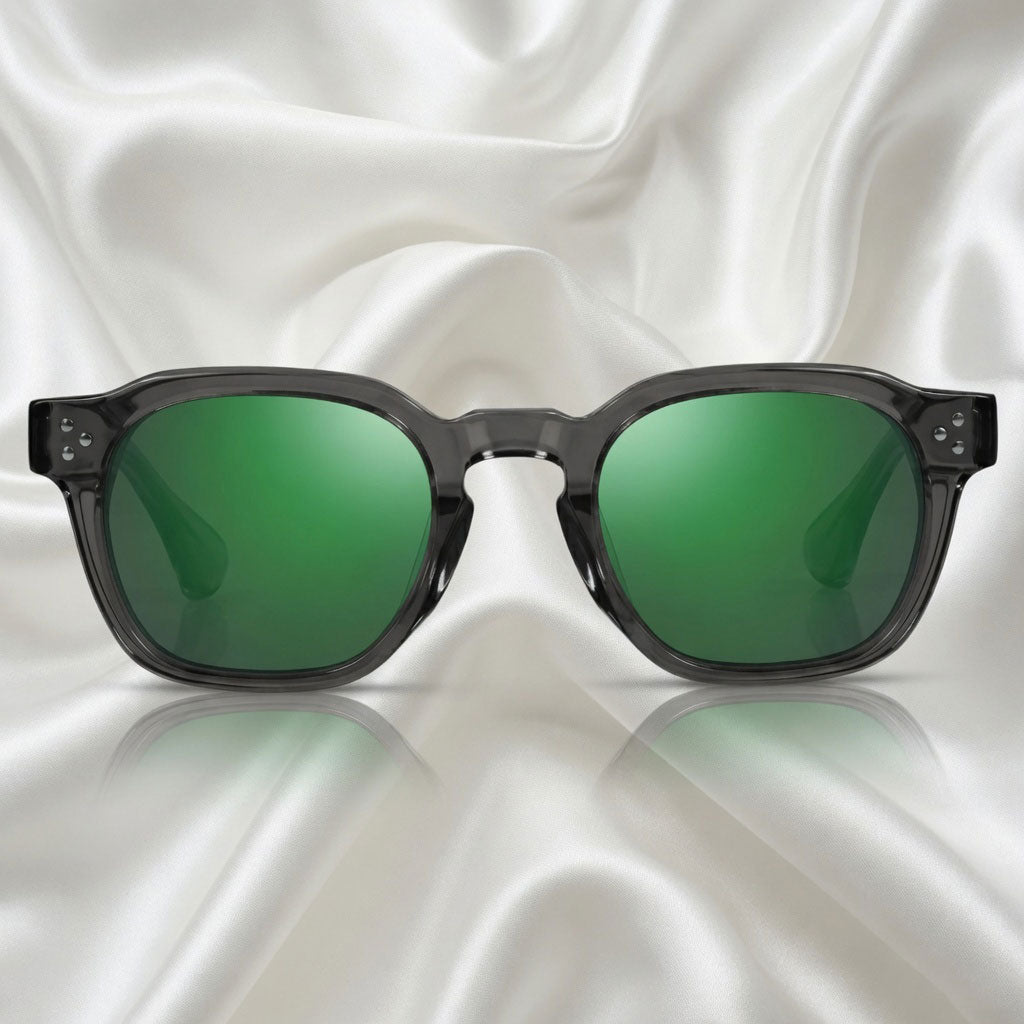 Specsnex x Robust | Glossy Round Sunglasses | Dark Grey TR90 Frame | Green Mirror 100% UV Lenses