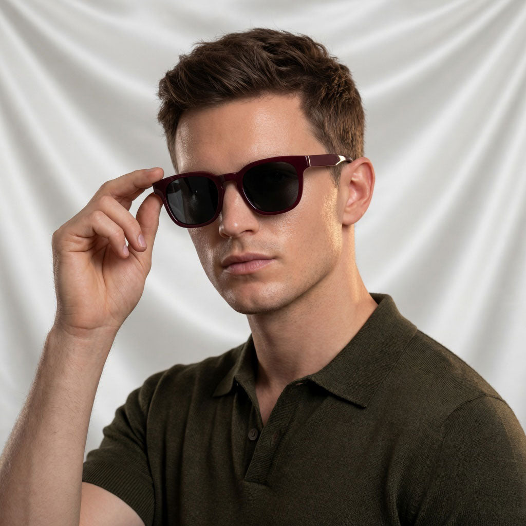 Specsnex x Robust | Glossy Round Sunglasses | Dark Maroon TR90 Frame | 100% UV Protection