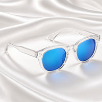 Specsnex x Robust | Glossy Round Sunglasses | Transparent TR90 Frame | Blue Mirror 100% UV Lenses